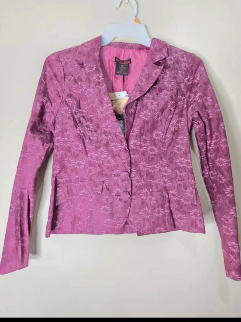 Vintage First Kiss Burgundy Floral Blazer Womens Medium Y2K Jacket